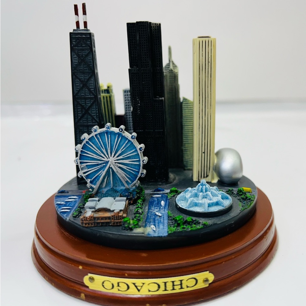Chicago Skyline Miniature Sculpture - Blue, Black & Silver Desk Art